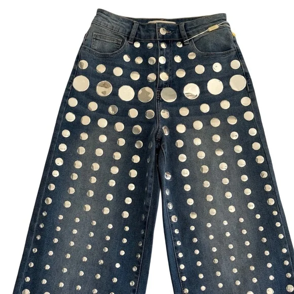 Lizette Mirror Studded Wide Leg Jeans | Medium (Fits Size 6) | High Rise Denim - Picture 6 of 9